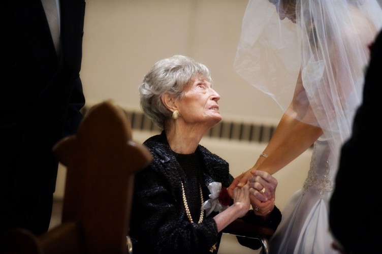 Emotional grandmother at a wedding