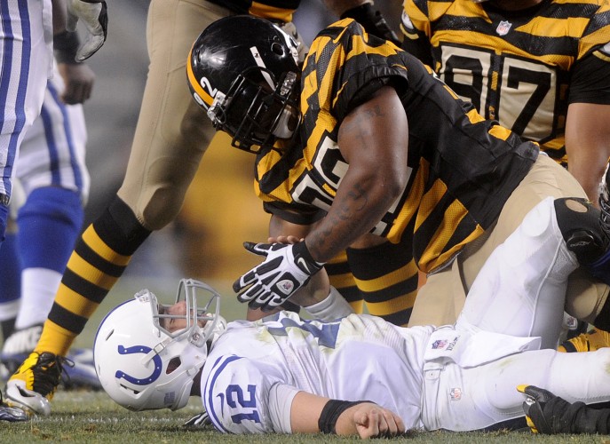 James Harrison sacks Andrew Luck